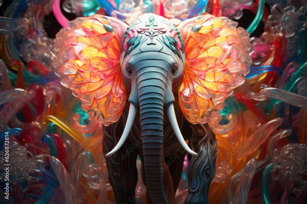 Elephant surrounded by other colors. Beautiful illustration picture. Generative AI