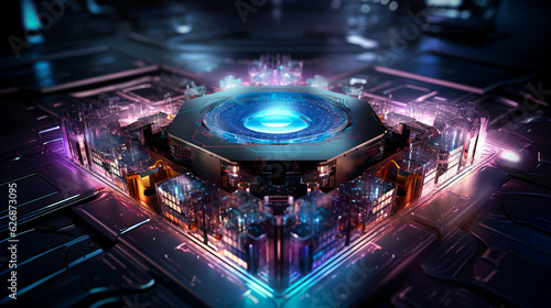 Image showcasing a cutting-edge quantum computer in a sophisticated laboratory setting with stunning architecture of the quantum processor. Computing power concept. © MarlinArt