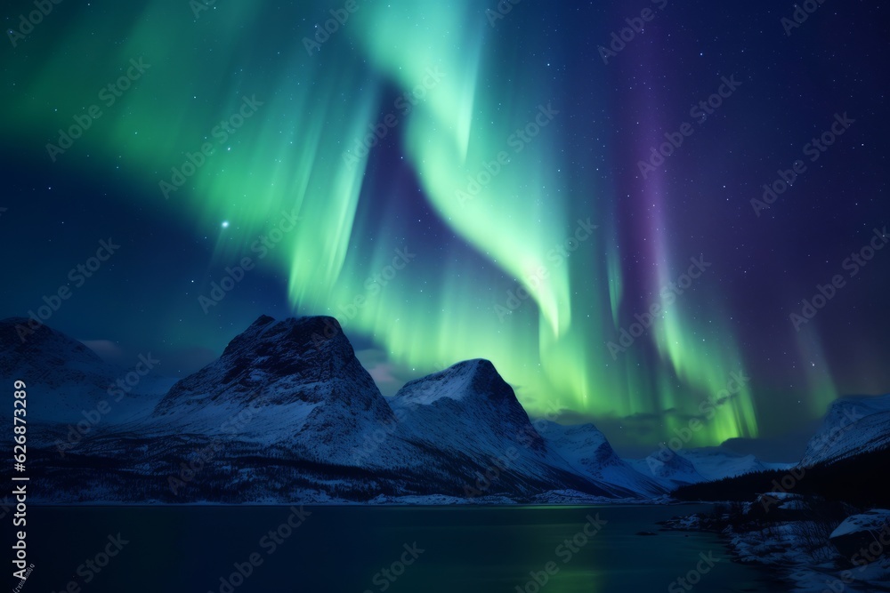Aurora, landscape. Beautiful illustration picture. Generative AI