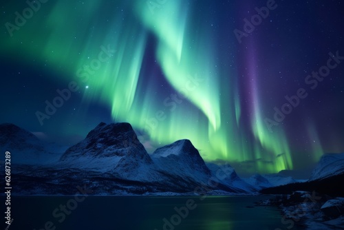 Aurora, landscape. Beautiful illustration picture. Generative AI © standret