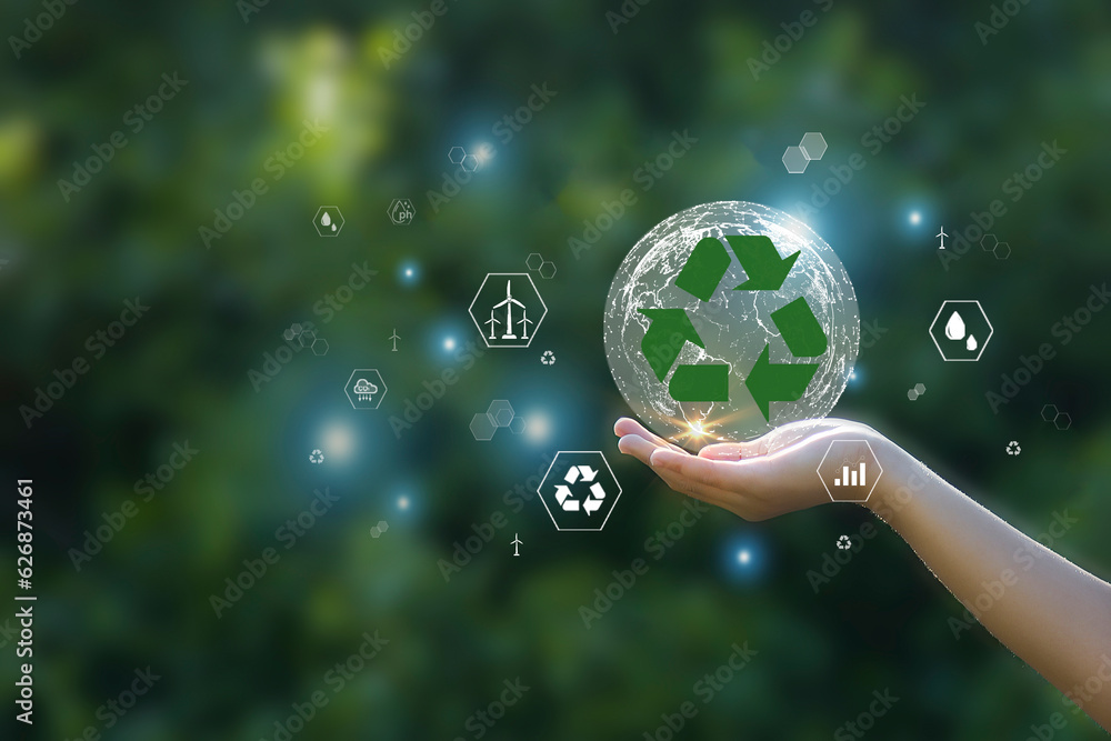 Recycle symbol on earth background The concept of maximizing resource utilization Recycle symbol on earth background The concept of maximizing resource utilization