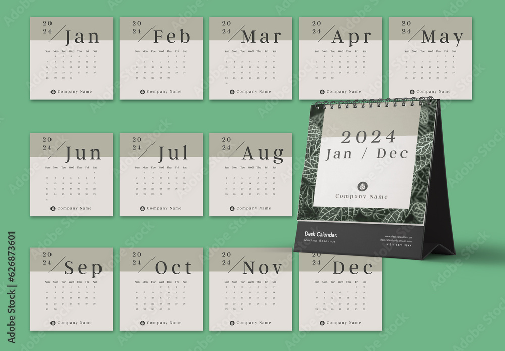 2024 Desk Calendar Layout Stock Template Adobe Stock