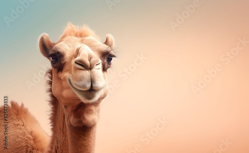 Creative Animal Concept. Camel over beige pastel bright background. Generative AI.