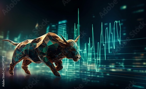 Foto Bull market trading up trend of graph green background rising price