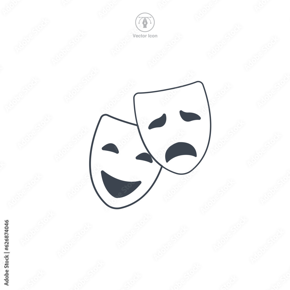 Theater Mask Comedy and tragedy icon symbol vector illustration isolated on white background Theater Mask Comedy and tragedy icon symbol vector illustration isolated on white background