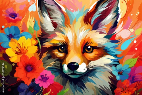 Bright colors, cute fox animal. Beautiful illustration picture. Generative AI