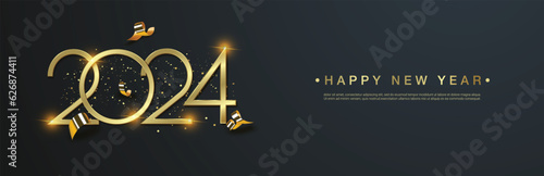 2024 happy new year, luxury gold number of 2024 background.