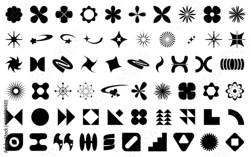 Black geometric abstract shapes collection. Set of shapes element. Flower, star, square shapes