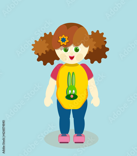 vector cute girl with a curly hairstyle toddlers  (ID: 626874840)