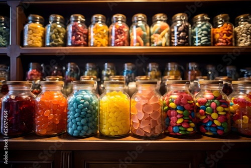 An enticing image of a candy shop with rows of jars filled with a variety of sweets, symbolizing choice and abundance.