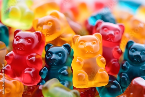 A fun and vibrant close-up shot of colorful gummy bears, evoking a sense of child-like joy