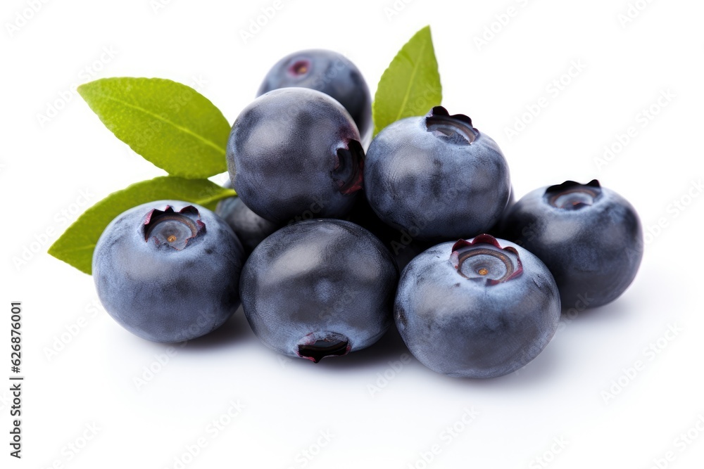 Blueberries on a white background, generative AI Blueberries on a white background, generative AI