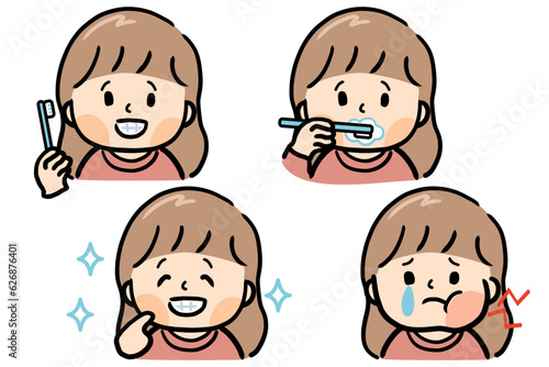 歯磨きをする女の子の表情セット