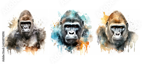 Fotografia silverback gorilla watercolor ai generated