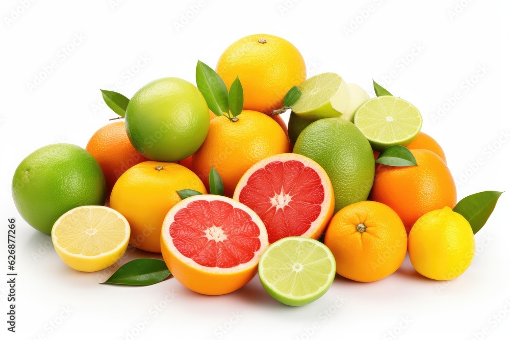 Citrus fruits isolated on white, generative AI Citrus fruits isolated on white, generative AI
