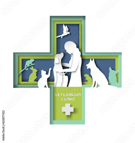 Veterinary clinic creative papercut craft design for poster