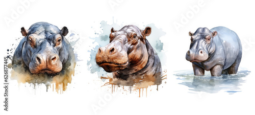 africa hippopotamus watercolor ai generated