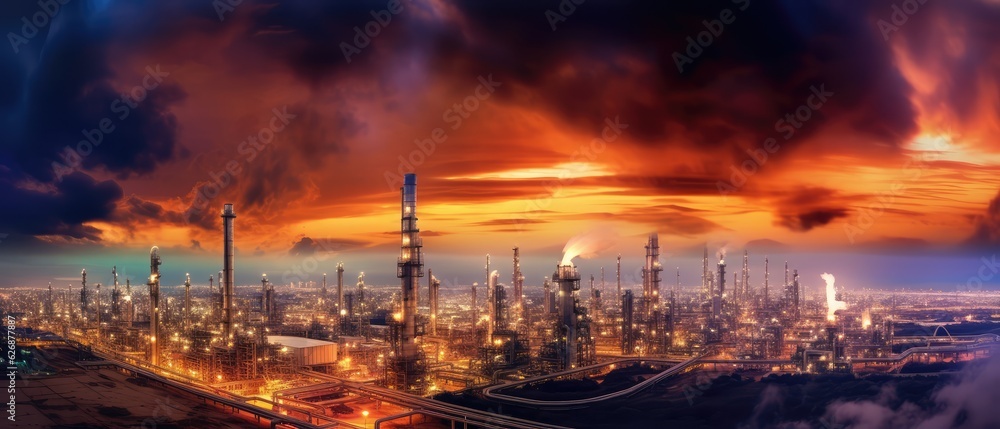 oil refinery field at night, the petrochemical industry, Generative AI oil refinery field at night, the petrochemical industry, Generative AI