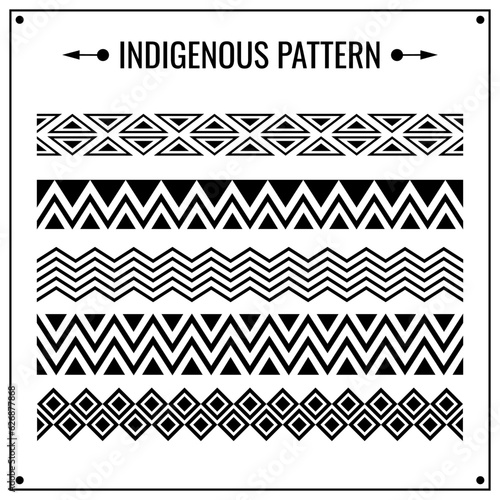 Set of black and white Indigenous Ethnic Seamless rim of America. Tribal decorative tape. Aztec motive. Design for indigenous style, fabric, boho.