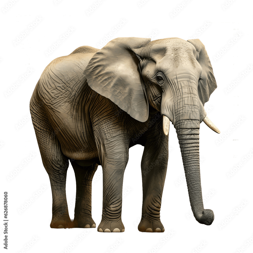 Big elephant standing isolated on white background