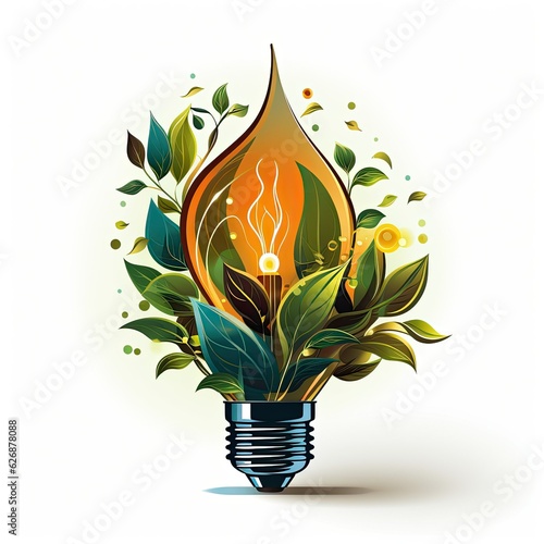 A logo that basically represents a light bulb consisting of a leaf that represents the concept of ecology and a green planet