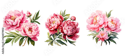 leaf peony flowers watercolor ai generated