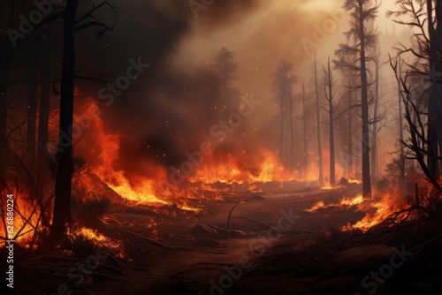 Tragic inferno ravages serene forest  Generative AI