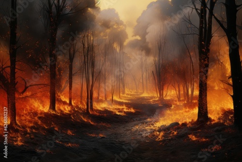 Tragic inferno ravages serene forest, Generative AI © avrezn