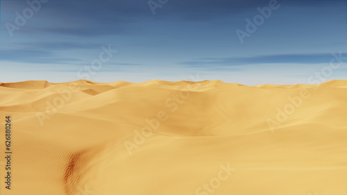 Desert sand dunes. Endless yellow sands of the Sahara Desert. 3d render