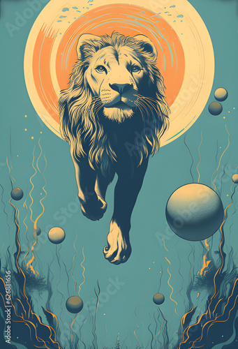 Obraz na płótnie León ilustración vintage azul