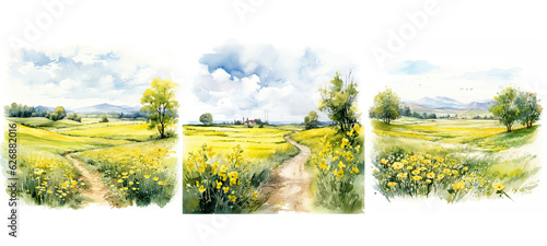 background spring field watercolor ai generated