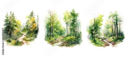 Fototapeta Naklejka Na Ścianę i Meble -  background spring forest watercolor ai generated
