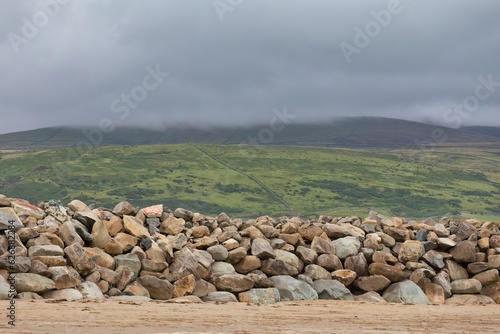 stone wall in the mountains and beach
