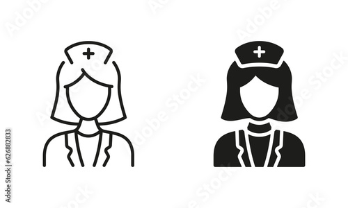 Physician Specialist, Orthodontist, Endodontist Black Pictogram Collection. Dental Doctor Woman Silhouette and Line Icon Set. Female Dentist Symbol. Dental Surgeon Sign. Isolated Vector Illustration