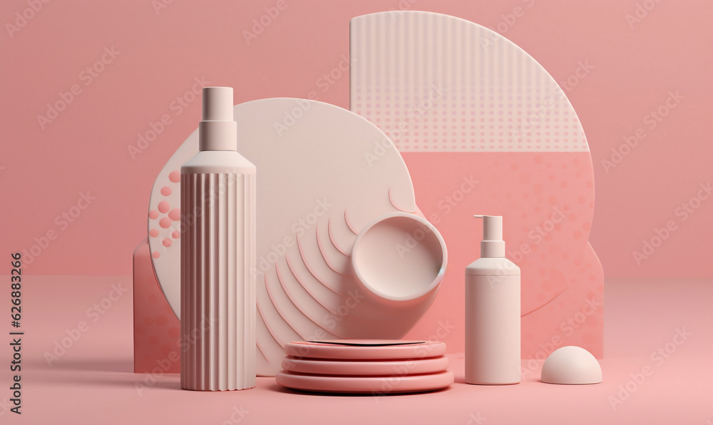care cosmetic background pastel layout product cosmetology bottle pink treatment beauty. Generative AI.