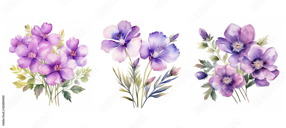 spring violet flowers watercolor ai generated