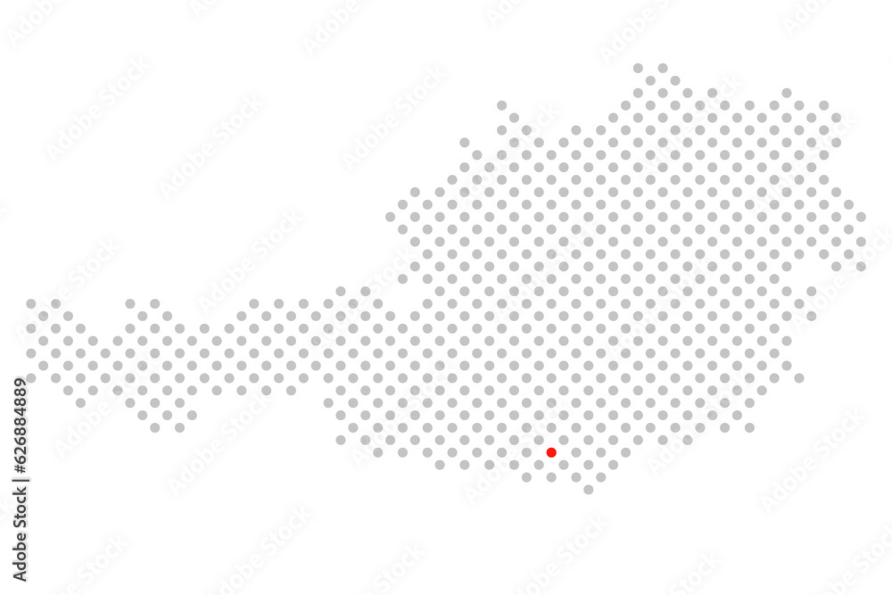 Klagenfurt in Österreich: Österreichkarte aus grauen Punkten mit roter Markierung