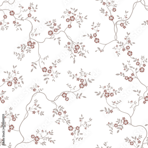 seamless pattern of flowers, branches and leaves