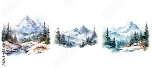 peak winter mountain landscape watercolor ai generated