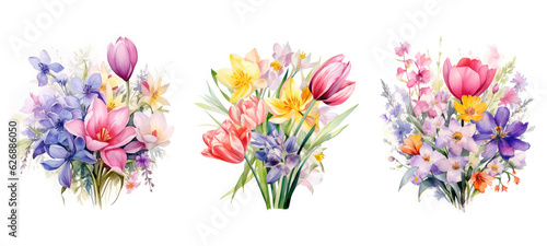 Fototapeta Naklejka Na Ścianę i Meble -  leaf colorful spring flowers watercolor ai generated