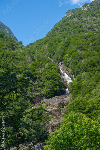 Waterfall in the Verzasca Valley, Canton Ticino. Switzerland, Europe