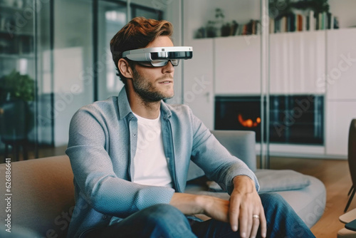 Handsome man wearing VR glasses