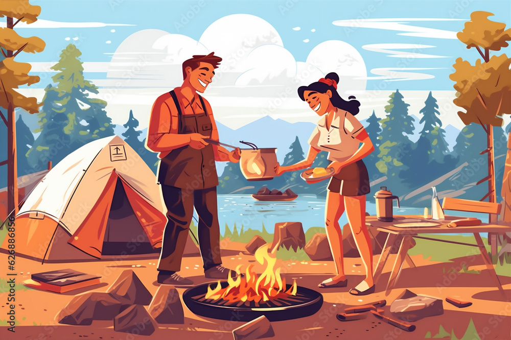 Obraz premium old couple elderly trekking active senior happy hiking walking grandfather. Generative AI.