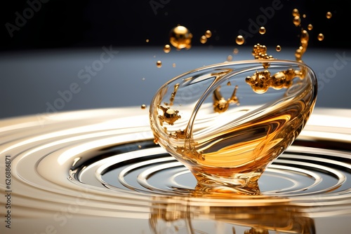 Olive or engine oil splash with waves luxury a Black Screen, generative ai