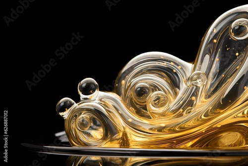 Olive or engine oil splash with waves luxury a Black Screen, generative ai