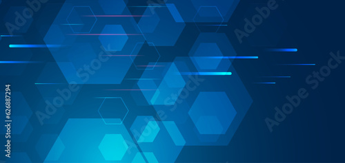 Digital template with polygons for medical and science banners or presentations. Abstract hexagons on the blue background. Hi-tech digital technology and engineering concept.