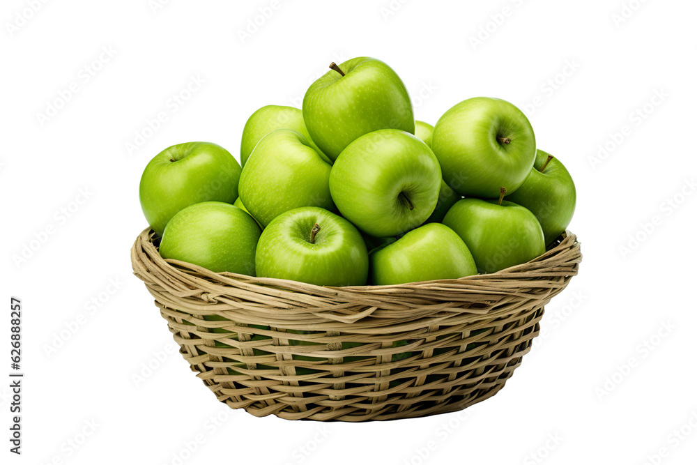 A realistic portrait of green apples in a basket isolated PNG A realistic portrait of green apples in a basket isolated PNG