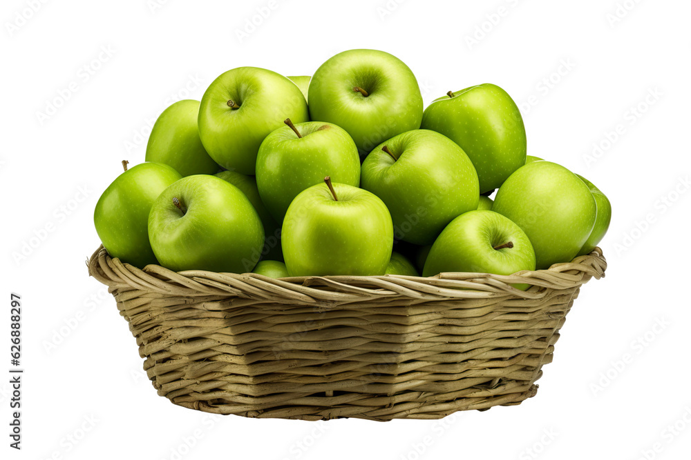 A realistic portrait of green apples in a basket isolated PNG A realistic portrait of green apples in a basket isolated PNG
