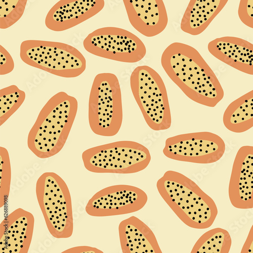 Seamless fruits pattern with orange papaya. Abstract summer fruit background. Great for fabric, textile, apparel. Vector illustration