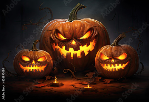 Scary Halloween Jack-O-Lanterns Faces. Spooky Halloween Pumpkins 